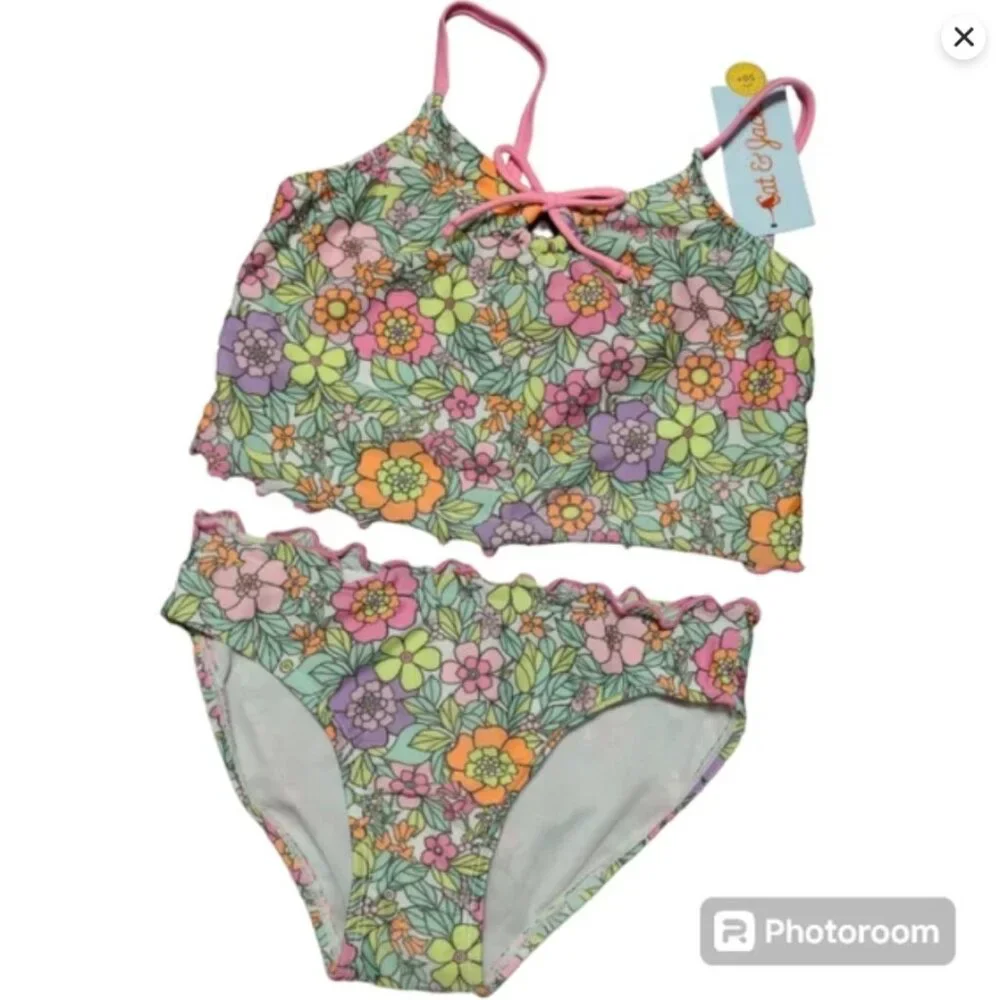 Cat & Jack Girls Floral Tankini Bikini Set in Pink, Green, Purple